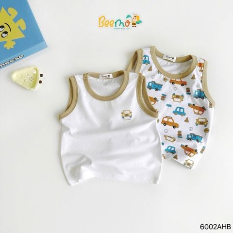 6002AHB - Combo 2 áo Beemo ba lỗ phối cổ, viền tay, in hình bé trai size 1-5y