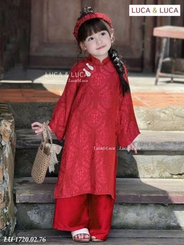 LU 1720 - Set áo dài LUCA gấm quần lụa 2 màu đỏ/xanh bé gái size 2-12y