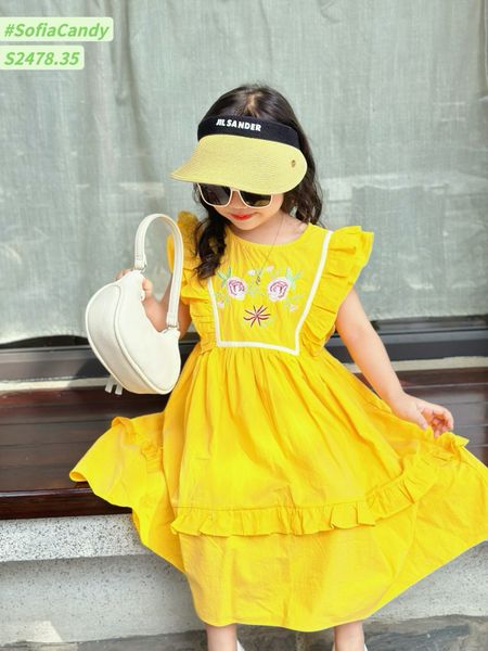 V00035 - Váy Sofia Candy tiểu thư tay cánh tiên thêu hoa ngực nhiều màu BG size 1-10y