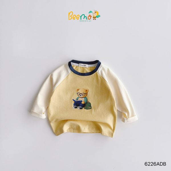 6226ADB - Áo cotton Beemo tay raglan hình gấu học giả nhiều màu size 1-6y