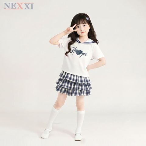 2603.8 - Set Nexxi váy caro và áo thủy thủ Hope size 3-14y