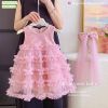 M5535 - Váy công chúa kim sa Mia Kids màu hồng tặng nơ cài tóc bé gái size 1-10y