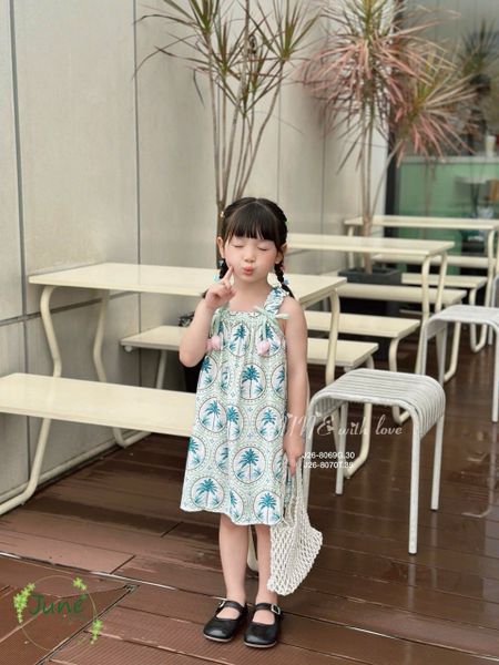 VAY19 - Váy lanh June with love cây dừa đính hoa tulip size 1 - 10y