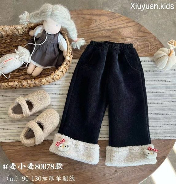 QBG07 - Quần nỉ giả jean lót nỉ đại hàn ống suông gấu bông trắng bé gái size 90-130