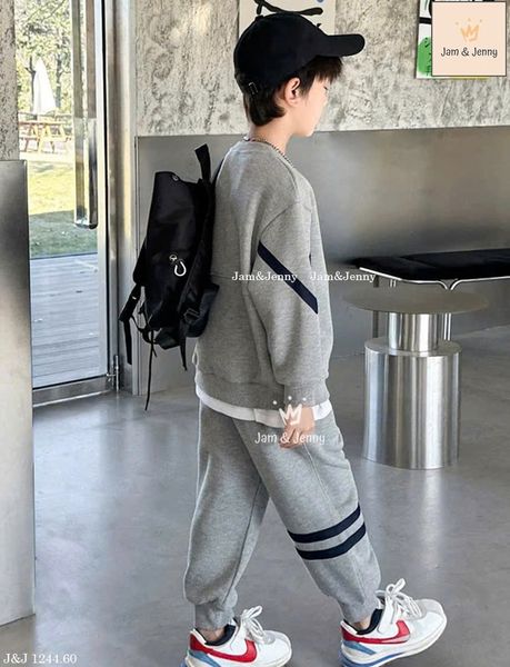 JJ 1244 - Bộ nỉ Jam Jenny bé trai màu ghi HF size 2-12y