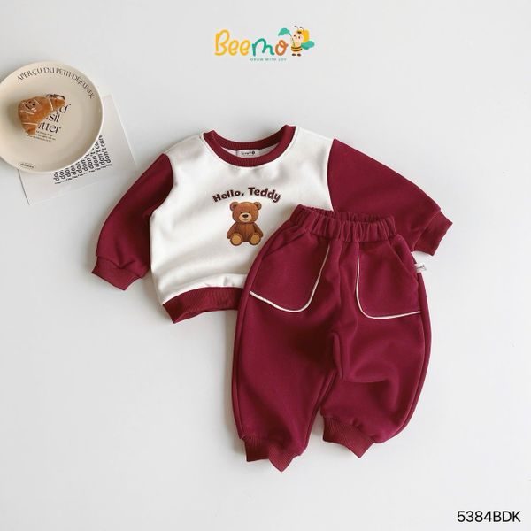 5384BDK - Bộ nỉ phối màu in gấu