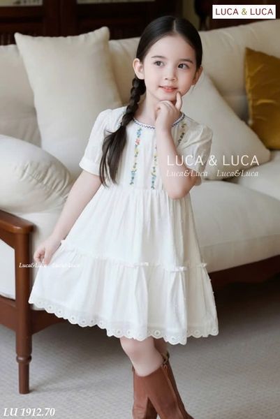 LUDCC.1912 - Váy Luca & Luca trắng babydoll ngực thêu hoa phối ren size 2-11y