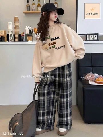 JJ 6001 - Bộ nỉ Jam & Jenny màu nâu vintage + quần caro bé gái size 2-12y