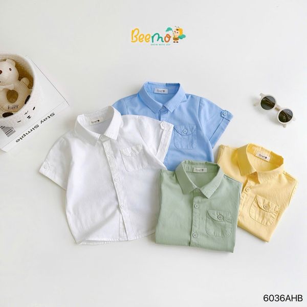 6036AHB - Áo sơ mi Beemo cổ đức, túi cách điệu size 1-6y