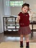 2588 - Set 3ct QC Fanxiaoke áo thun + gile len + chân váy kẻ bé gái size 80-120