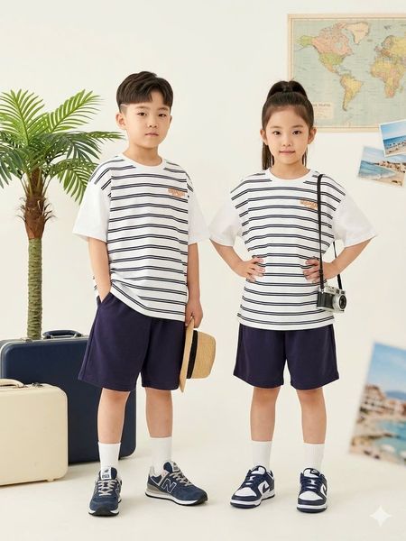 BM2604ST01 - Bộ quần áo cotton Beemon cổ tròn phối tay phối gấu size 120-170