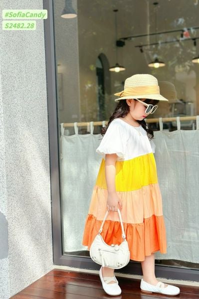 V00036 - Váy Sofia Candy thô tay bồng phối nhiều màu size 1-10y