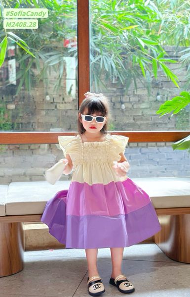 V00046 - Váy Mia Kids tiểu thư smock phối sắc màu BG size 1-10y