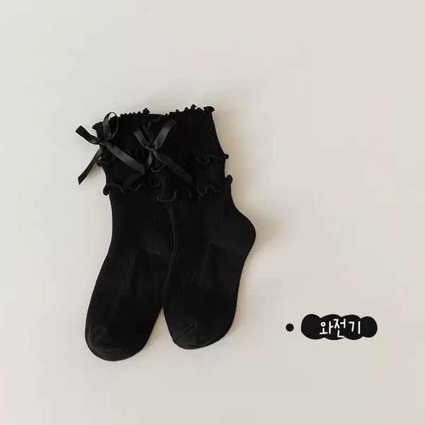 PK06 - Tất cao cổ bèo đính nơ 2 màu trắng/đen