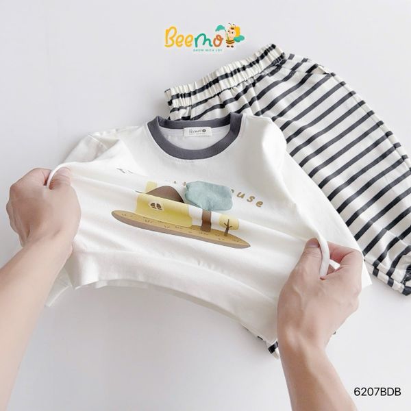 6207BDB - Bộ thun Beemo in cây bé trai màu trắng size 1-6y