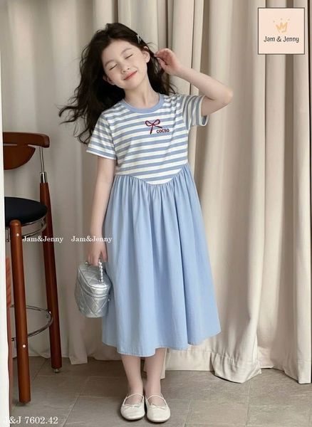 JJDCC.7602 - Đầm trẻ em Jam & Jenny kẻ xanh size 6-12y