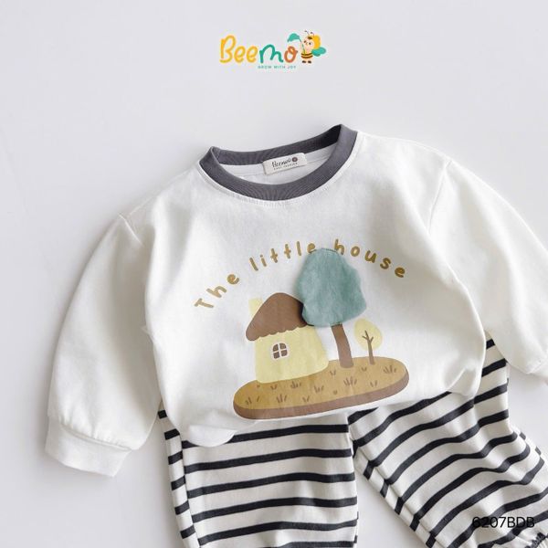 6207BDB - Bộ thun Beemo in cây bé trai màu trắng size 1-6y