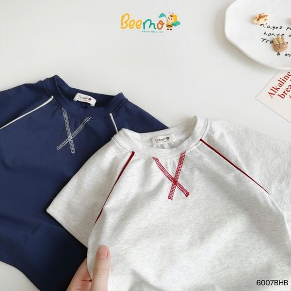6007BHB - Bộ cotton phối lé Beemo 2 màu cho bé size 6-10y