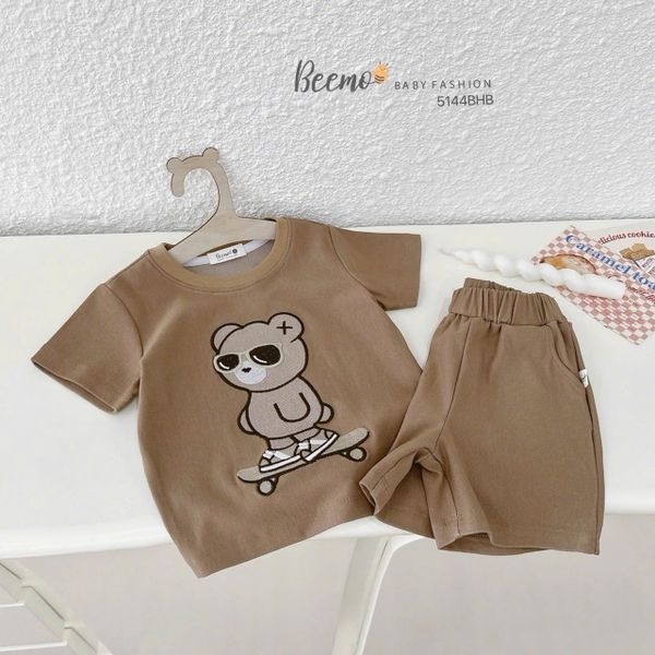 5144BHB - Bộ Beemo cổ tròn thêu gấu cho bé trai size 1-6y