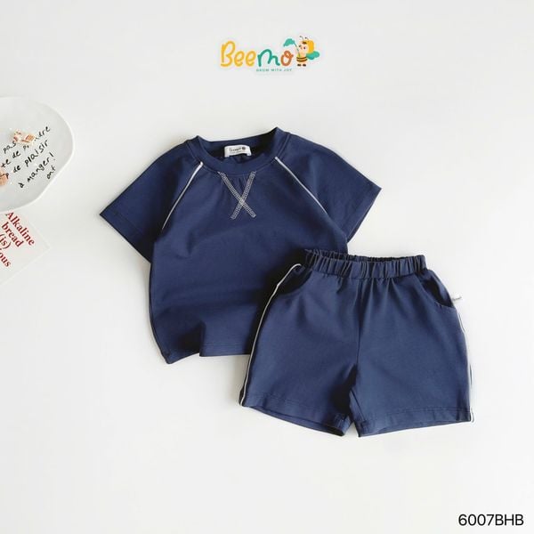 6007BHB - Bộ cotton phối lé Beemo 2 màu cho bé size 6-10y