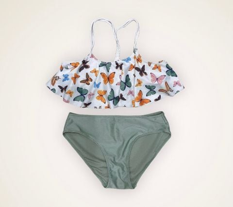 DB00013 - Bộ bơi rời áo trắng hình bướm - quần rêu size 8 - 14y
