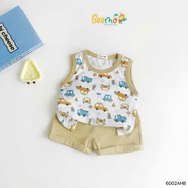 6002AHB - Combo 2 áo Beemo ba lỗ phối cổ, viền tay, in hình bé trai size 1-5y