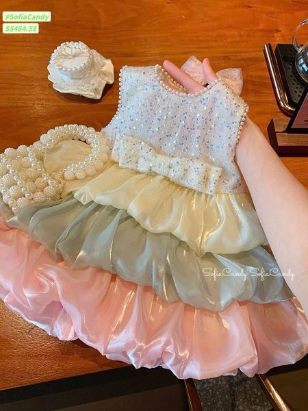 S5464 - Váy công chúa Sofia Bling Bling phối tầng size 1-10y