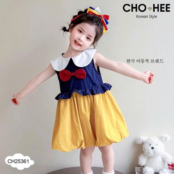 CH25361 - Váy bạch tuyết đính nơ đỏ cho bé gái size 2-11y