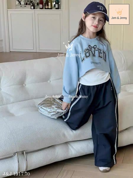 JJ 1317 - Set 3ct Jam & Jenny áo xanh in chữ LOVE bé gái size 2-12y