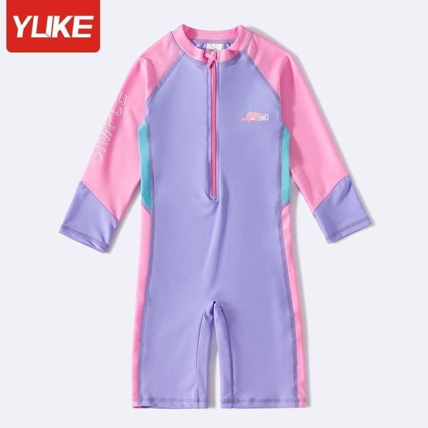 2189 - Bộ bơi liền dài tay Yuke phối màu ngực in khủng long Dino size XL - 6XL