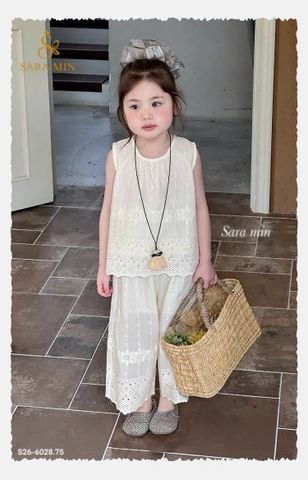 VJ155 - Set bộ thô June màu kem áo sát nách - quần ống suông size 1 - 10y
