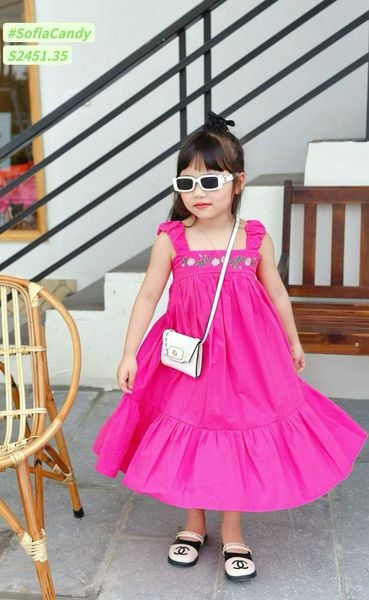 V00022 - Váy thô Sofia Candy hai dây thêu hoa ngực nhiều màu size 1-10y