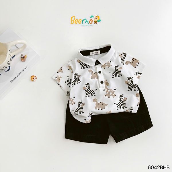 6042BHB - Bộ Beemo Polo in tràn ngựa size 1-5y