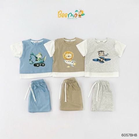 6057BHB - Bộ thun cotton Beemo giả gile bé trai size 1-6y