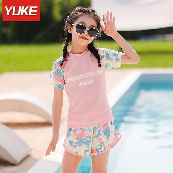 5563 - Bộ bơi rời cộc tay Yuke Dreamycolors Dream phối lưới 2 màu size L - 5XL