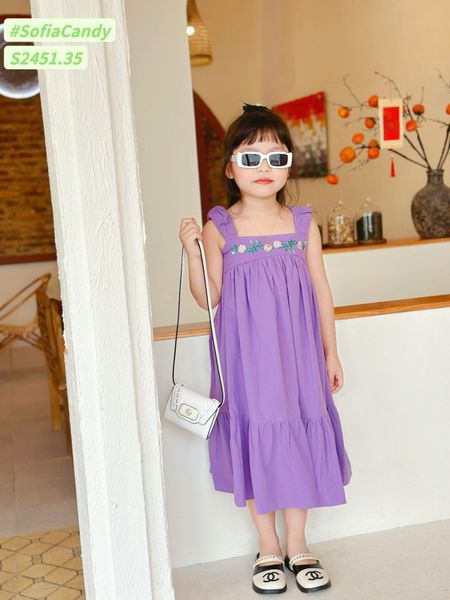 V00022 - Váy thô Sofia Candy hai dây thêu hoa ngực nhiều màu size 1-10y