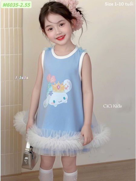 M6035 - Váy Sofia Candy thô thun mềm ngắn tay bé gái size 1-10y