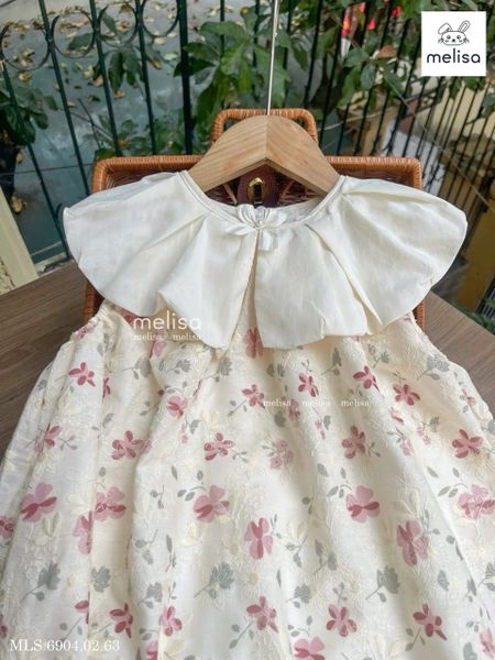 MLSDCC.6904 - Váy Melisa sát nách hoa hồng cổ kem size 1-10y