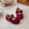 Q90 - Giày lông cùn đính nơ màu đỏ noel cho bé gái size 21-35