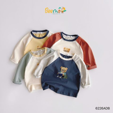 6226ADB - Áo cotton Beemo tay raglan hình gấu học giả nhiều màu size 1-6y