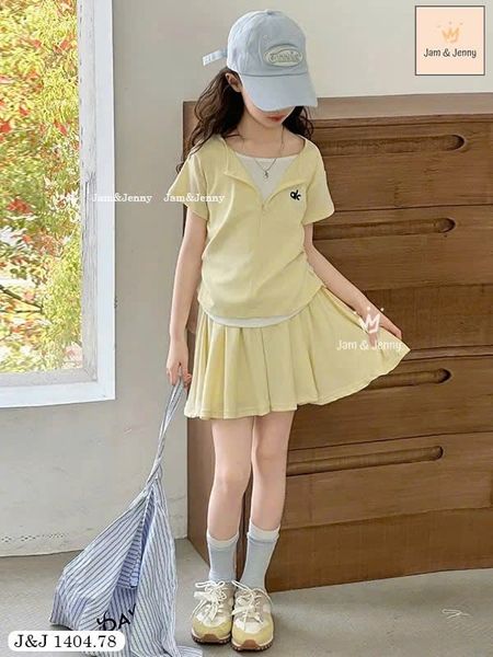 BJJTC.1405 - Set 3ct Jam & Jenny áo trắng + bộ ghi/vàng cho bé gái size 2-12y