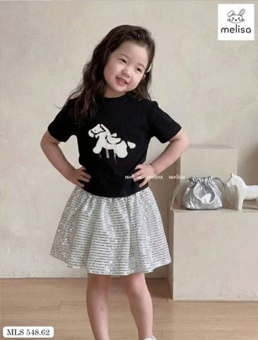 MLSBCC.548 - Bộ bé gái Melisa áo đen in ngựa + chân váy kim sa size 2-12y