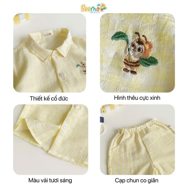 6010BHB - Bộ cotton kẻ Beemo size 1-5y