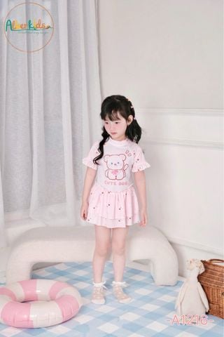 A1216 - Bộ bơi Alber Kids màu hồng hình gấu size 90-150