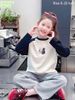 M5575 - Bộ Mia Kids áo dài tay cotton in hình cún + quần nỉ ghi size 2-12y