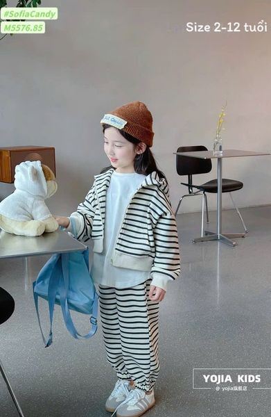 M5576 - Set bộ 2ct nỉ da cá Mia Kids kẻ trắng đen size 2 - 12y