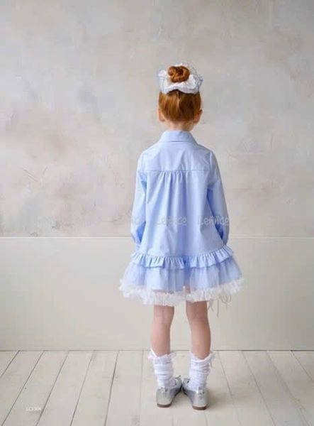 V00004 - Váy sơ mi thô phối chân voan 2 màu trắng / xanh size 12m - 10y