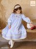 J5508 - Váy thô Jam&Jenny kẻ sọc xanh trắng thêu hoa ngực cổ ren size 2 - 12y