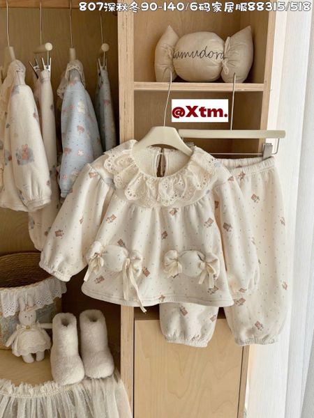 88315 - Bộ pyjama dày đại hàn LNX cổ ren túi hình kẹo Bé Gái size 90 - 140