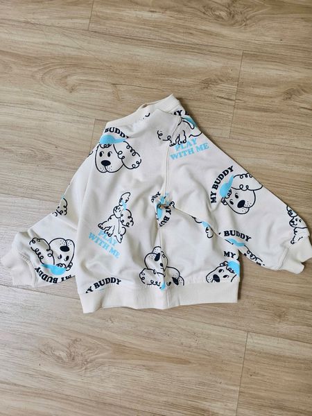 ABT21 - Áo nỉ da cá màu trắng hình cún My Buddy cho bé size 110- 140